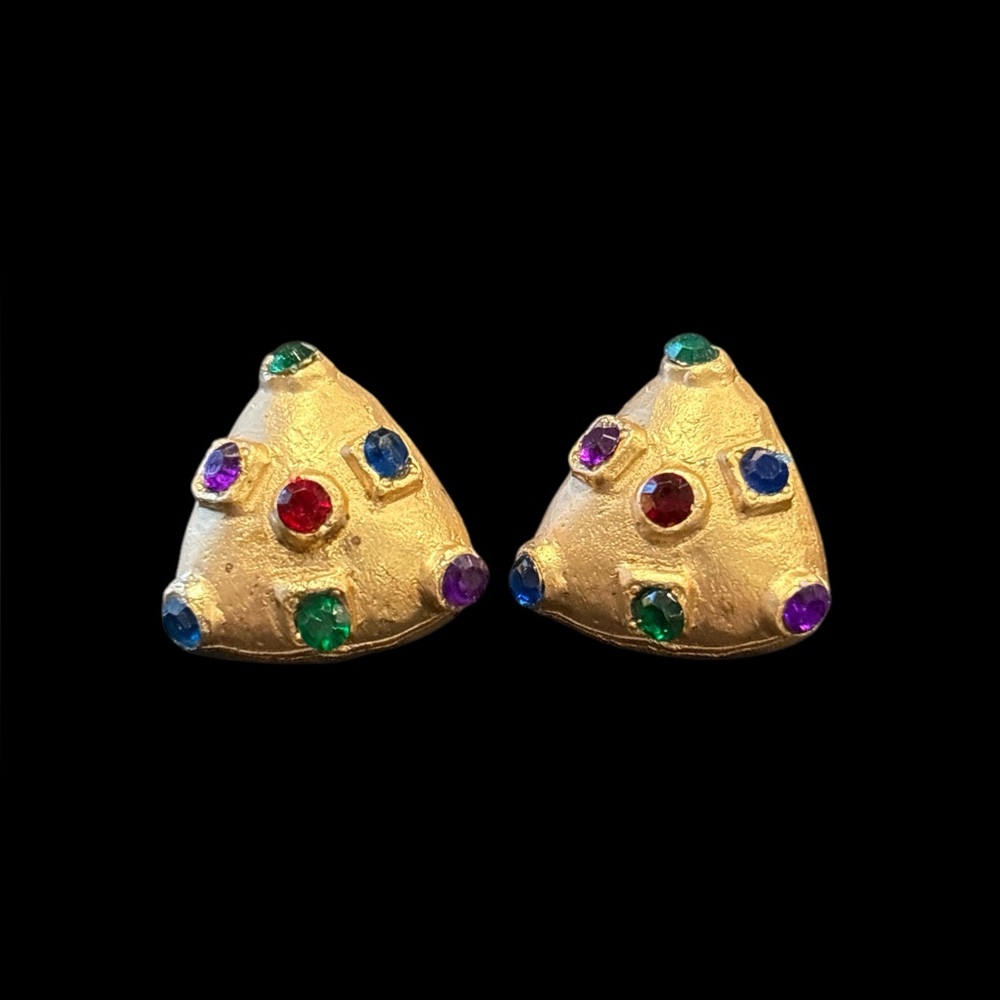 Vintage 1980's Triangle Shield Earrings Matte Gold Brushed Gold toned JB2
